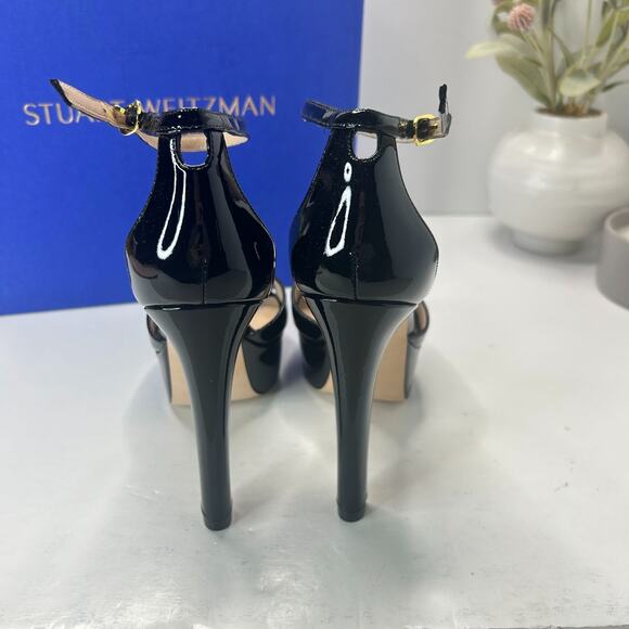 Stuart Weitzman Discoplatform Patent Leather Heels Black Women's 8.5B Tried On - Picture 5 of 12
